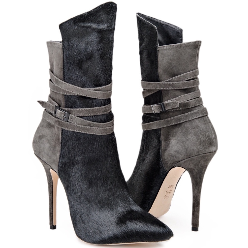 Hair on leather bootie